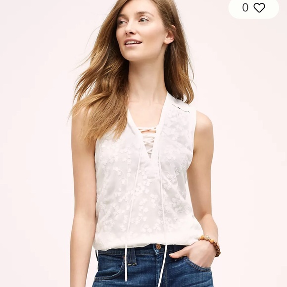 Anthropologie Tops - Maeve by Anthropologie Embroidered Lace-Up Tank